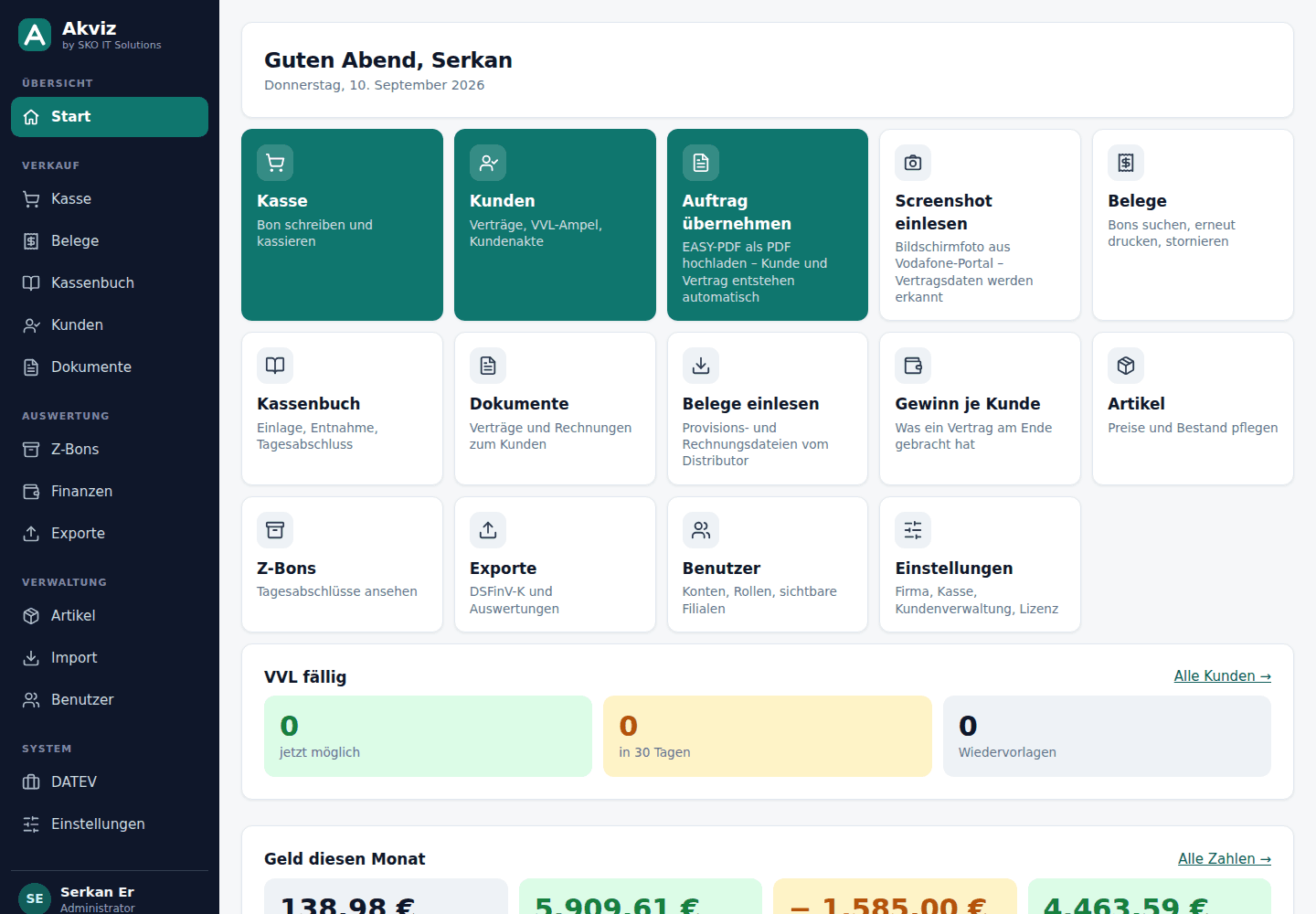 Kassensystem für Filialbetriebe: Startseite